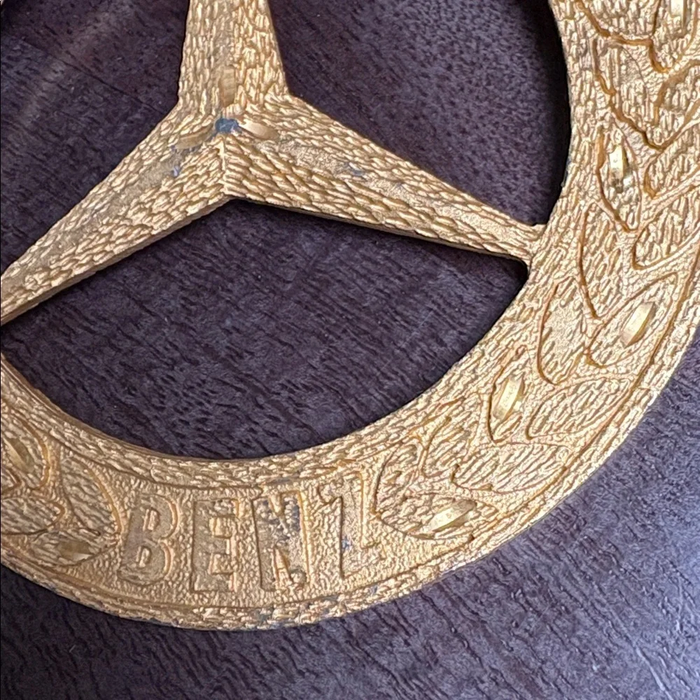 Gold Metal Mercedes Benz Logo Pendant Medallion and Chain Necklace